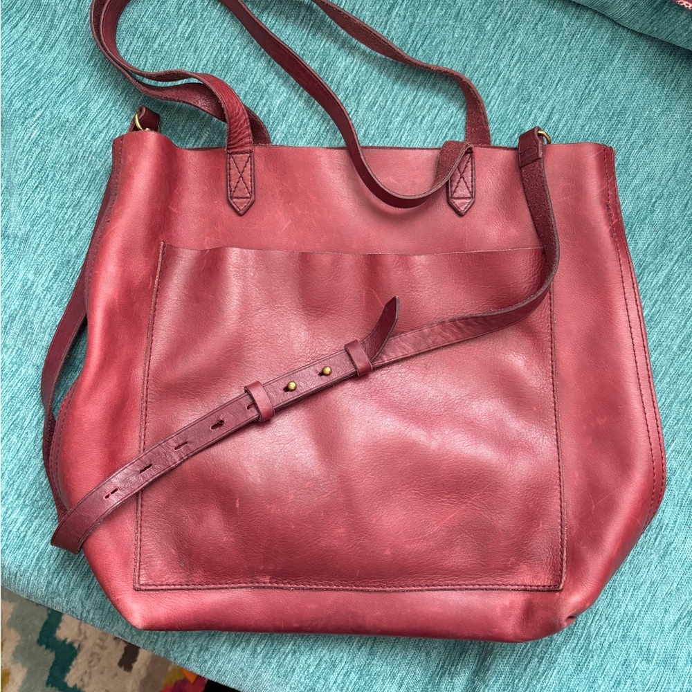 Burgundy Madewell Leather Tote Bag